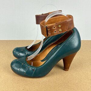 Chie Mihara Leather Ankle Strap Pumps Womens 6 EU 36 Teal Green Brown